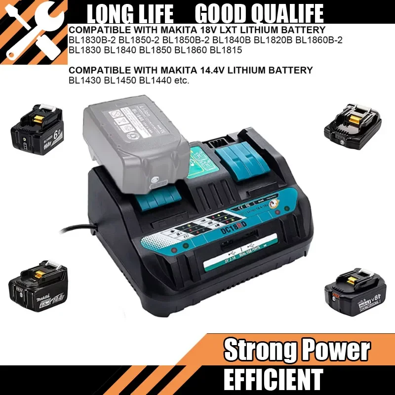 

For Makita Newest Double Li-ion Battery Charger 4A Charging Current 14.4V 18V BL1830 Bl1430 DC18RC DC18RA Fast Charging