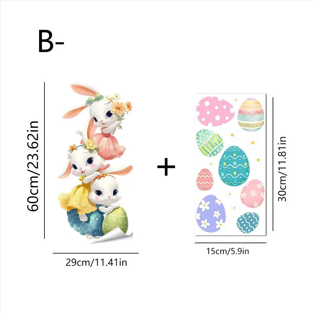 New Easter Flower Rabbit Sticker Self-Adhesive PVC Festival Party Sticker Removable Waterproof Wall Stickers Window Decoration