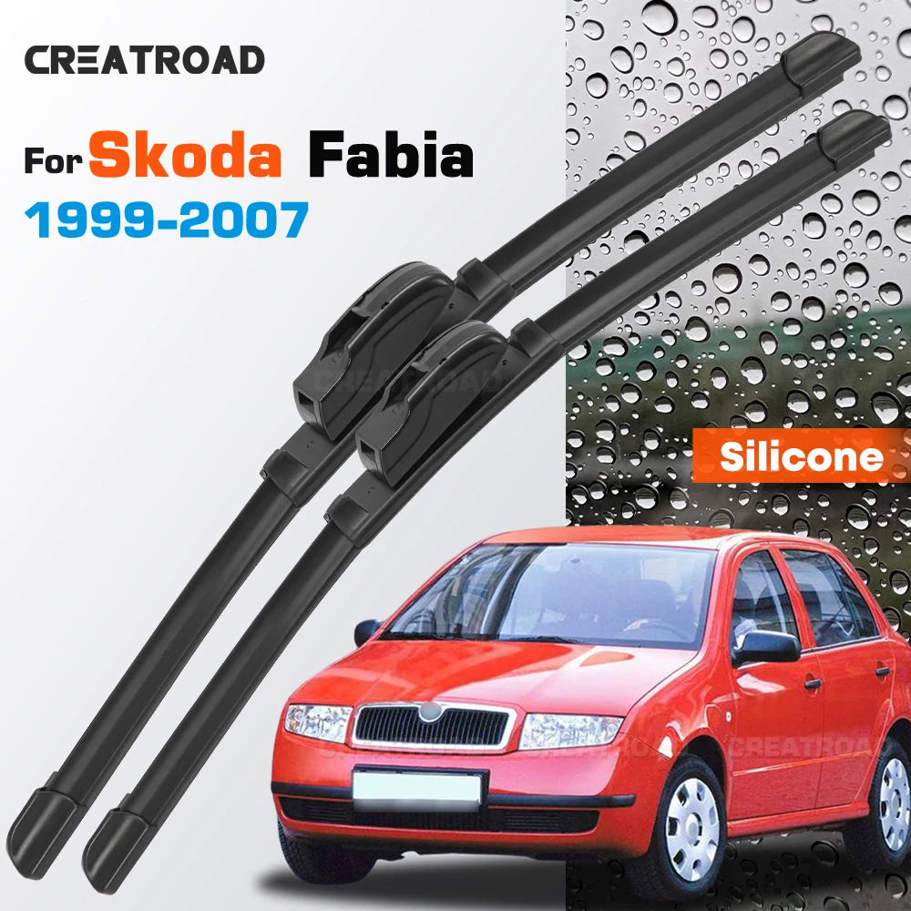 Silicone Wiper Blades Fit For Skoda Fabia 6Y 1999-2007 Coated Silent HD Wear-Resistant Car Windshield Wipers 21"+19"