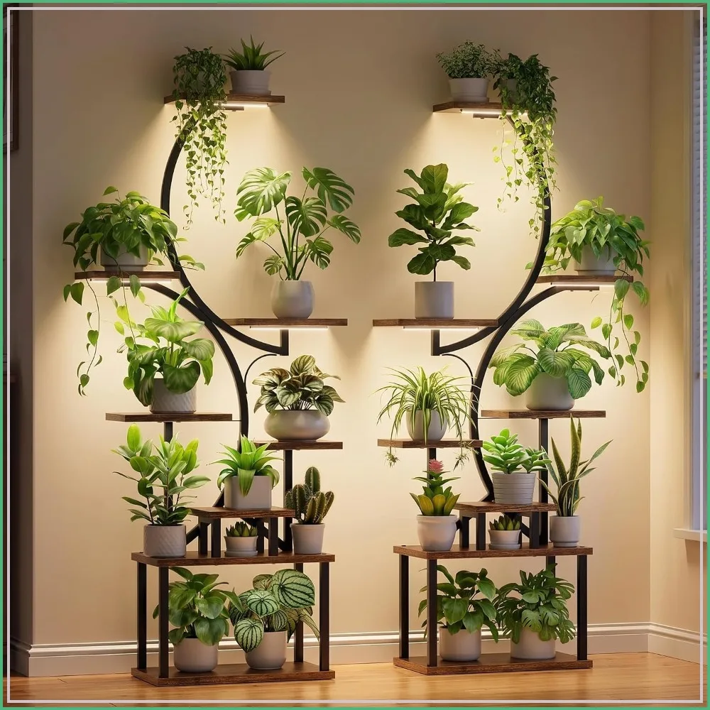 2 Pack Tall Indoor Plant Stand with Grow Light, Large Lighted Plant Shelf for Home