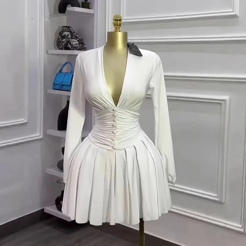 a line mini dress long sleeve Sheer Embellished Long Sleeve A-Line Mini Dress in Deep Cocoa - 8