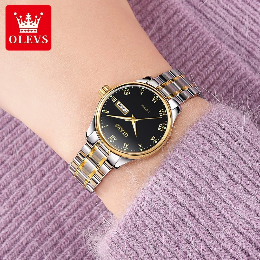 OLEVS-Montre d'affaires à quartz avec cadran rond, montre-bracelet en alliage, affichage de la semaine, calendrier Shoous, cadeau, 5568