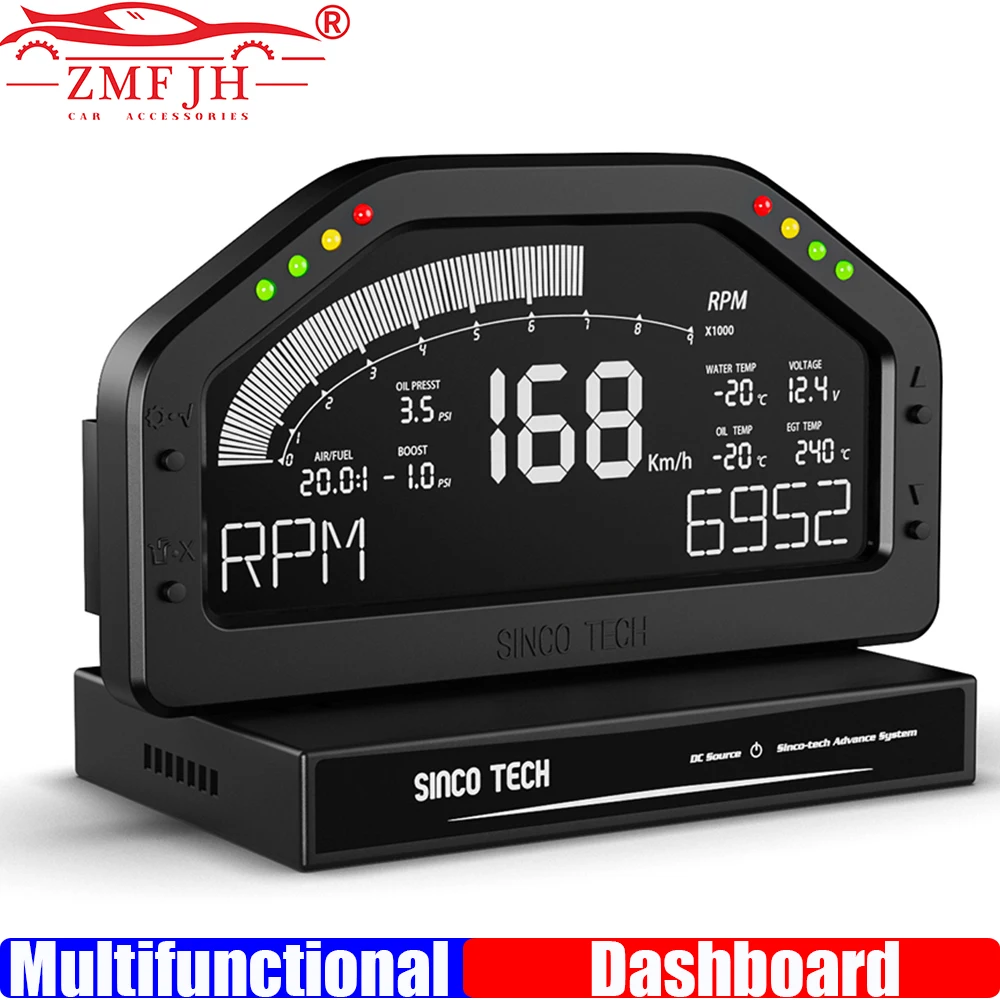 

ZMFJH Multifunctional Dashboard Racing Gauge Display Sensor LCD Screen Digital Speed RPM Water/Oil Temperature Air Fuel Ratio