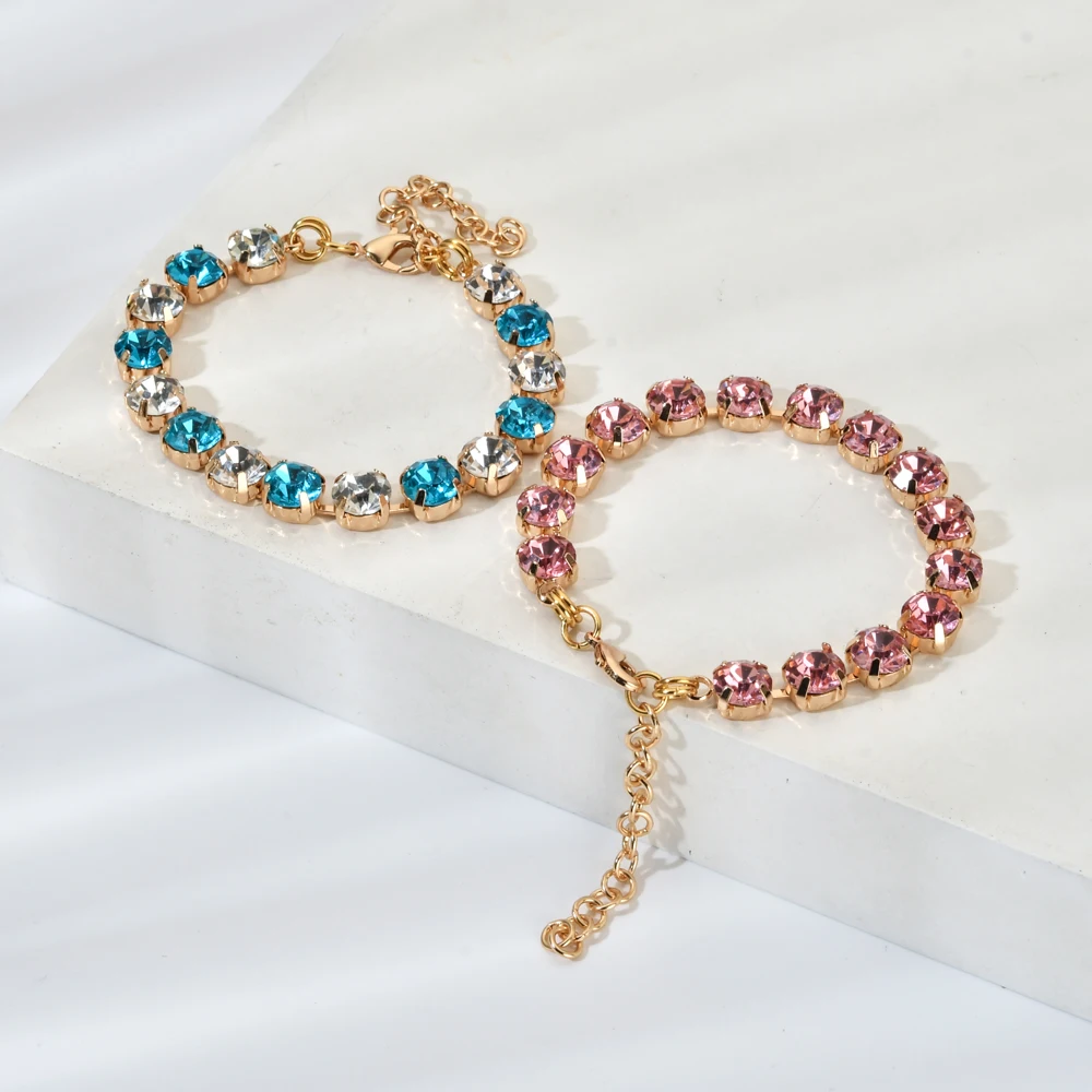 女性のためのトレンディなヒップホップブレスレット,ジルコニア,金メッキ,クリスタルチェーン,ウェディングジュエリー