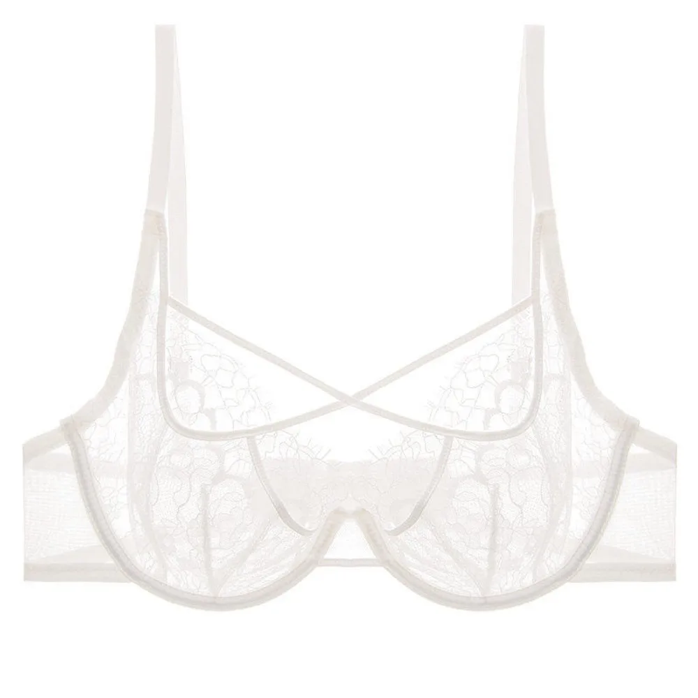 Summer Ladies Floral Lace Bra Ultra Thin Cup Sheer Mesh Minimizer Brassiere Side Lift Support Comfort Women Underwear 32-38 Size