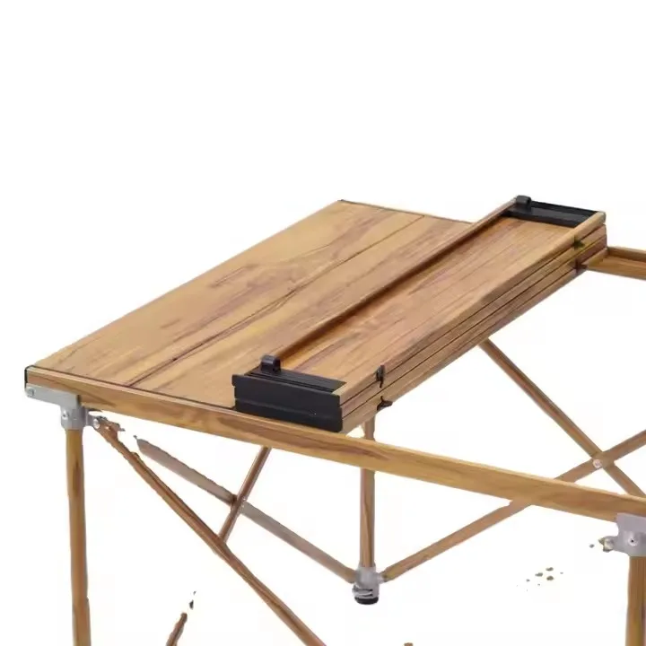

Modern Style Outdoor Portable Camping Table Wood Grain Aluminum Egg Roll-up Folding Hiking Furniture