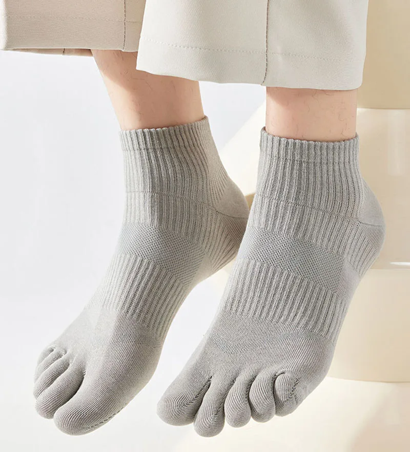 Chaussettes courtes en coton à cinq doigts pour hommes, chaussettes de rinçage, orteils fendus, élastiques, respirantes, sports de course, printemps, été, document solide