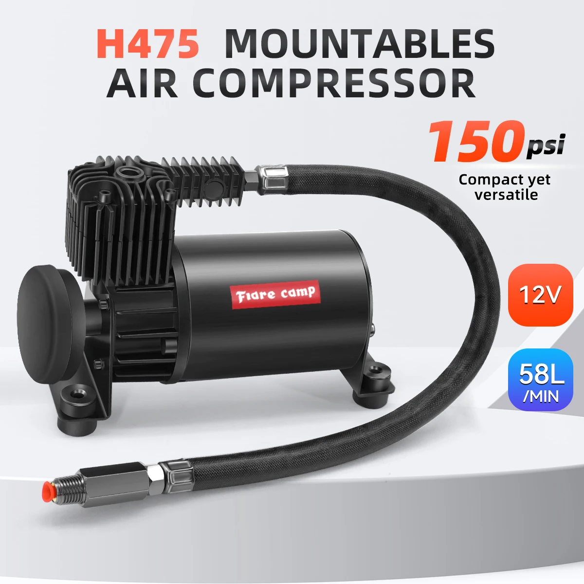 Air Ride Suspension Compressor 12V 150PSI/2.03CFM Thermal protection,Heavy-duty Pump for Air Tanks,Bags&Air Horns BLACK H475