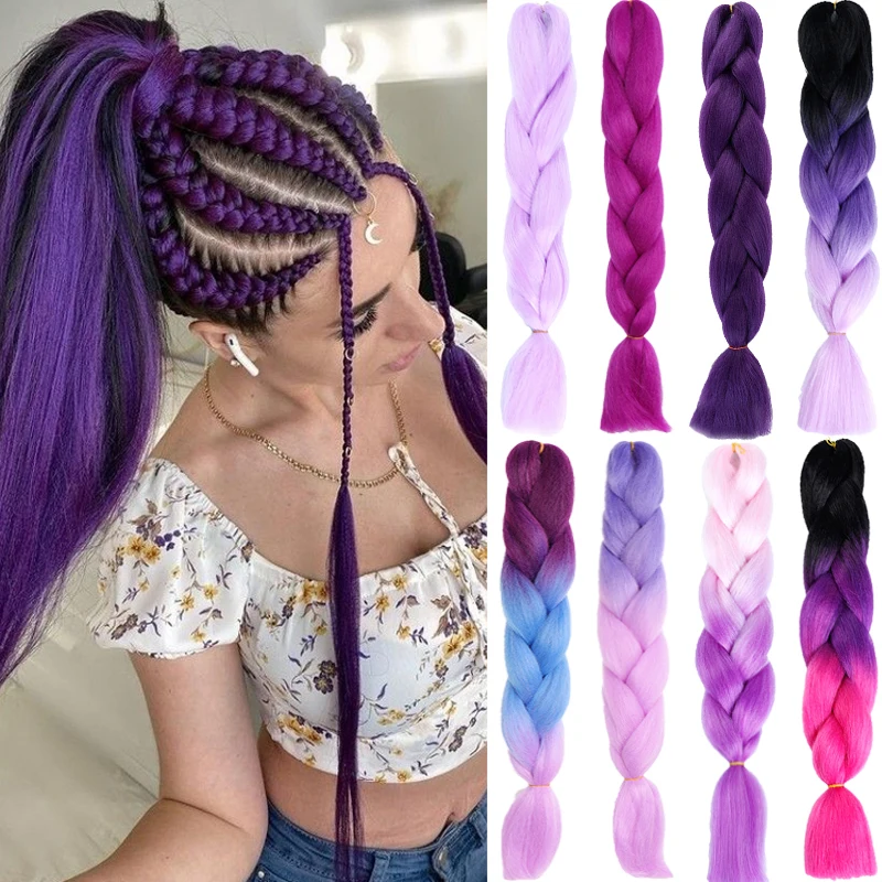 

24-дюймовый синтетический фиолетовый плетение волос, парик Ombre фиолетового цвета, Jumbo косички, канекалон, волосы «сделай сам», для женщин, праздничная одежда
