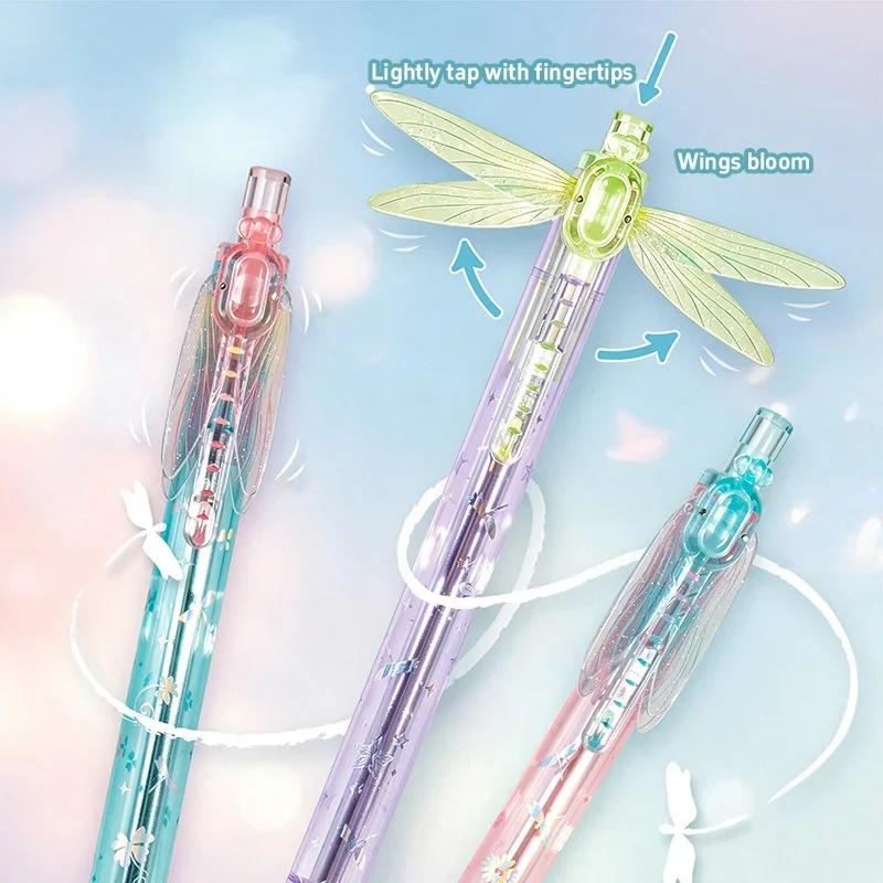 Dragonfly Wing Gel Pen Quick-drying Ink 0.5mm Black Cs Double-bead Pen Press Design Student School Office Writing Stationery