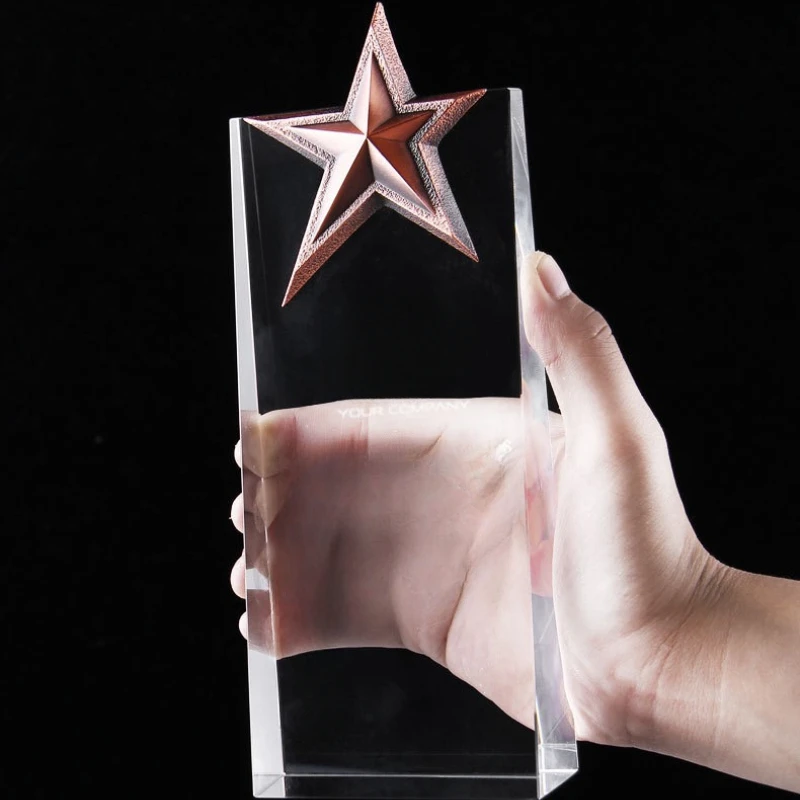 Creative Star Crystal Trophy Customization Engraving Color Printing Picture Honor Certificate Competition Awards Souvenir