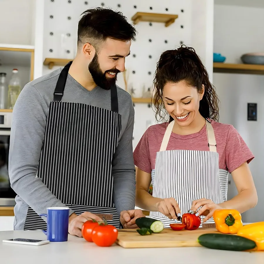 조절 가능한 턱받이 앞치마 2개 세트, 주방 요리용 포켓 2개, 남녀 공용, 튼튼하고 편안한 디자인