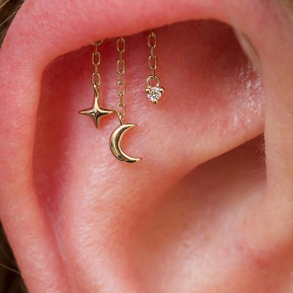 روكسي 925 فضة أقراط للنساء ستار شرابة اللولب سلسلة القرط استرخى القرط/بدون خيوط دفع في المخفية روك مسمار #4