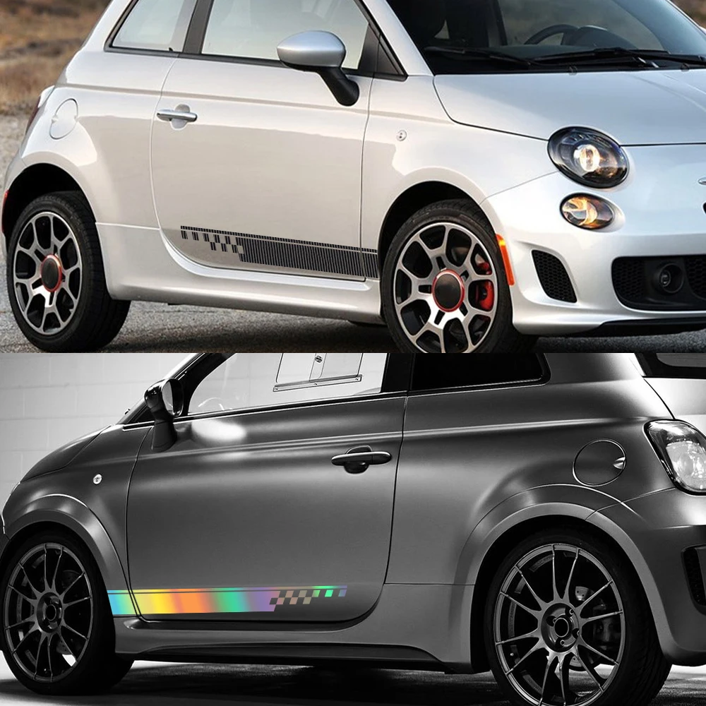 Auto Side Body Racing Stripe Vinyl Decals PVC Checkered Flag Car Door Side Stickers Modified Exterior Accessories For Fiat 500