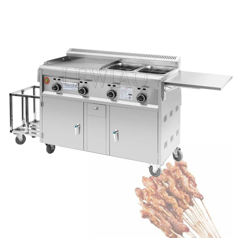 Teppanyaki Commercial Barbecue Night Market Stalls Fried Skewers Boiled Skewers Multigrain Pancake Pan Fried Griddle Snack Cart