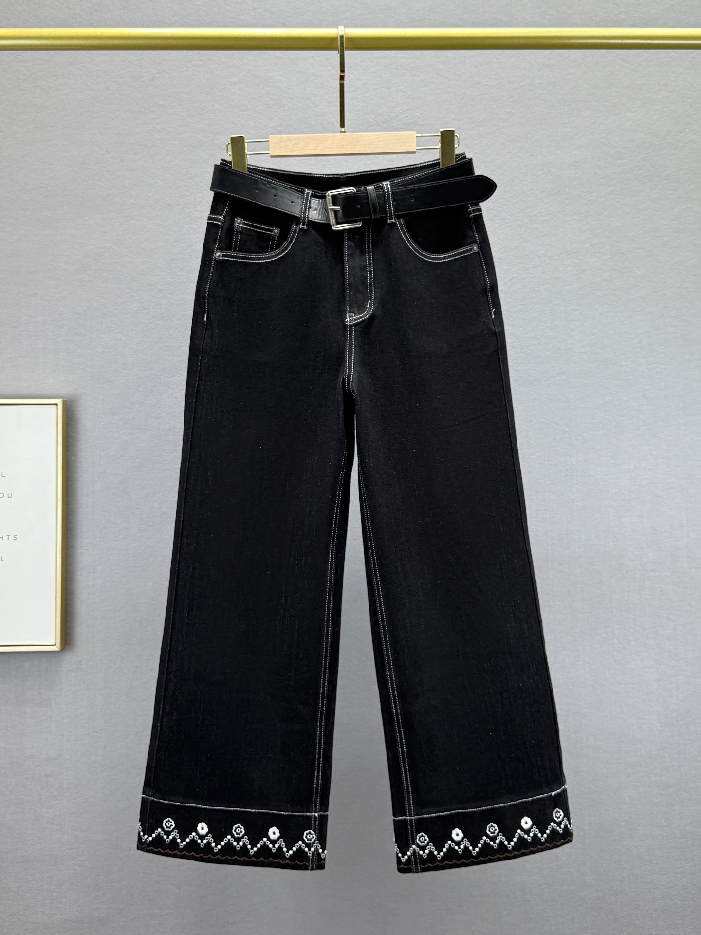 

High Waist Nine-Tenths Vintage Waed Embroidered Loose Fit Slimming Straight Leg Jeans for Women Autumn New Sle Cotton Str...