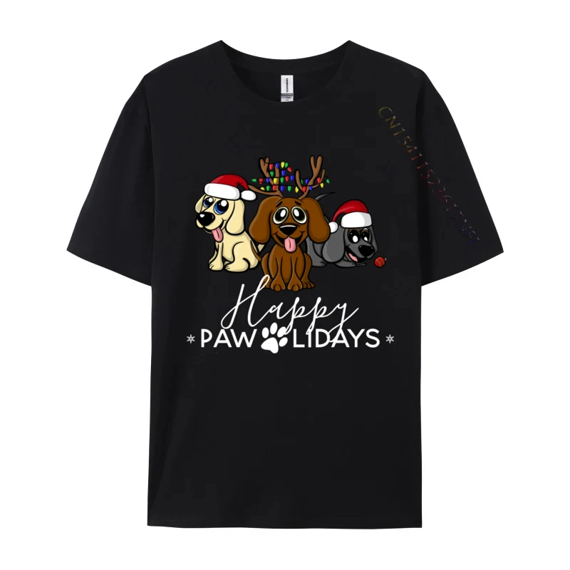 Cute Happy Pawlidays Labradors Retriever Funny Dog Christmas T-Shirt Crew Neck Tops Cotton Tee Shirt Soft & Comfortable T-Shirt