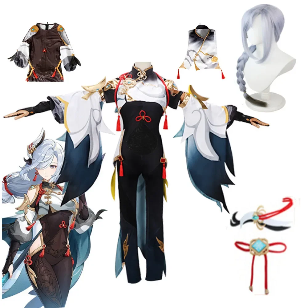 

Game Genshin Impact Shenhe Cosplay Costume Shenhe Jumpsuit Wig Shen He Genshin Battle Suits for Cosplay Anime game shen he