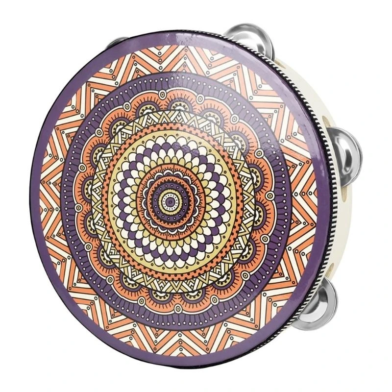 Single Row Tambourine Round Form Musical Tambourine Metal Bells Handheld Party Percussion Drum Instruments Tambourine