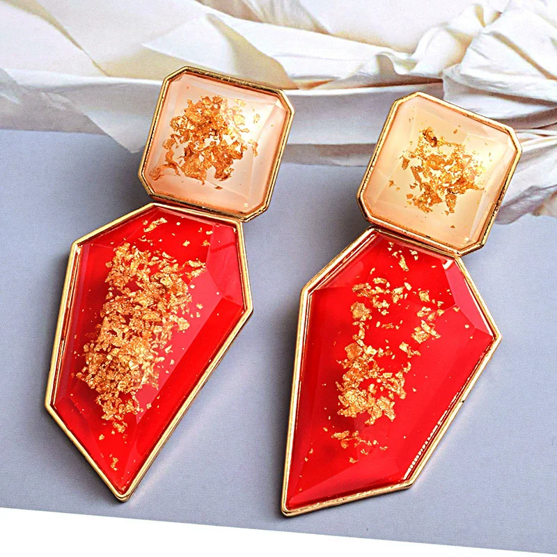New Hot Fashion Earring Gold Color Resin Irregular Drop Earrings for Women Brincos Earing  Wedding Jewelry Girl Gift