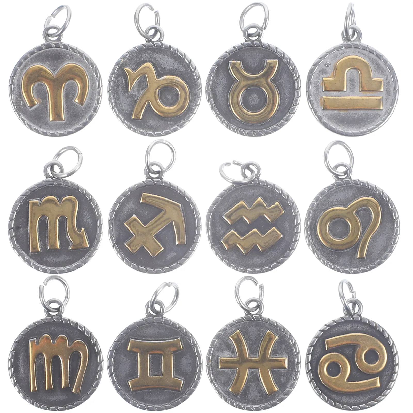 12Pcs Constellation Pendants Stainless Steel Jewelry Charms DIY Keychain Bracelet Necklace Making Accessories for Daily Craft
