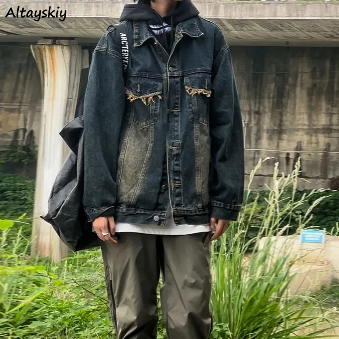 

Denim Jacket Women Outwear Tassel Spring and Autumn Vintage Female Loose Coats Casual Turn-down Collar Button-up Chic Streetwear