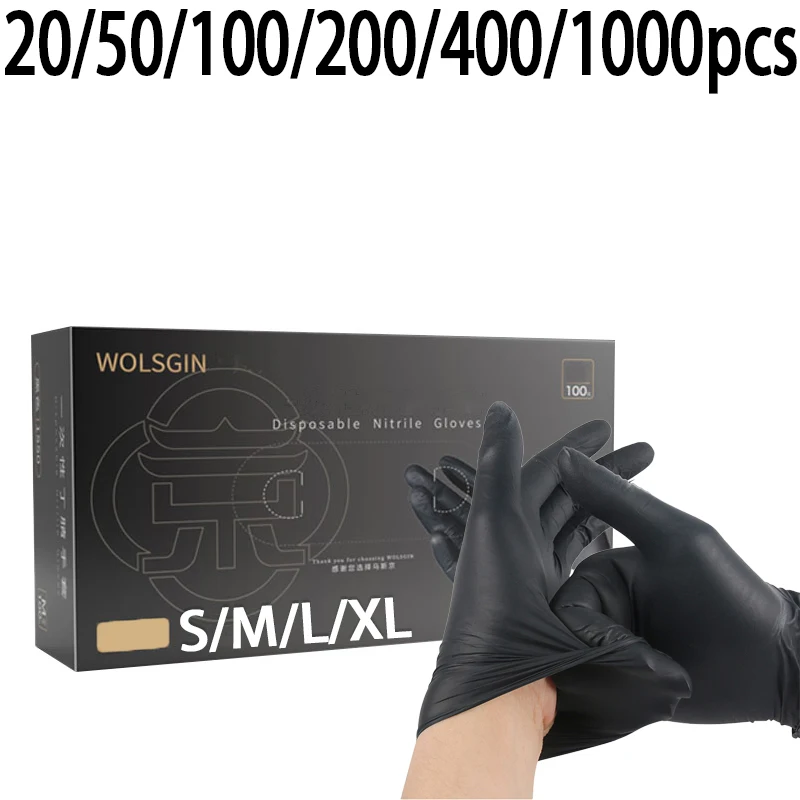 

20/50/100/200/400/1000pcs black disposable pure nitrile gloves, suitable for kitchen, tattoo, home cleaning, car care