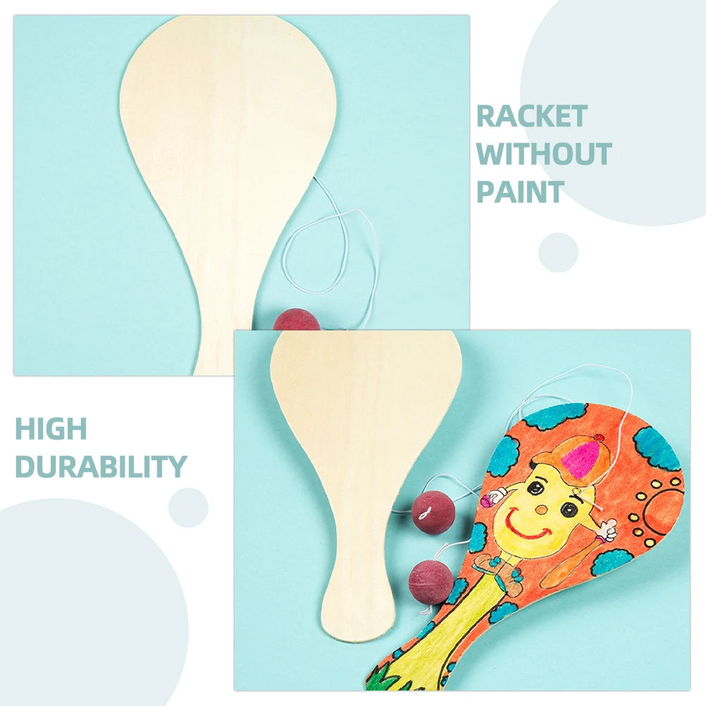 

8pcs Hand Painted Wooden Racket DIY Painting Toy Kids Craft Activity Unfinished Wood Paddle Ball Beach Tennis Racket Graffiti