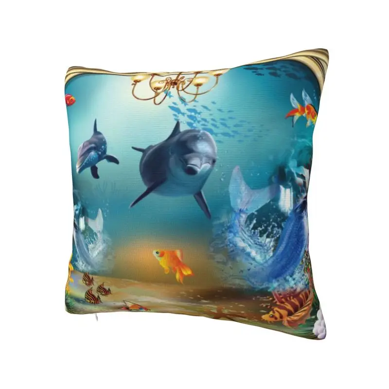 Custom Luxury Dolphins Drawing Three Collection Cushion Cover Polyester Throw Pillow Case for Sofa Square Pillowcase Home