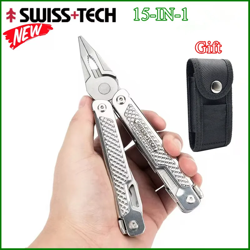 

SWISS TECH 15 in 1 Multitool Folding Pliers Multifunction EDC Tool Pocket Knife Scissors Camping Outdoor Repairing Tools