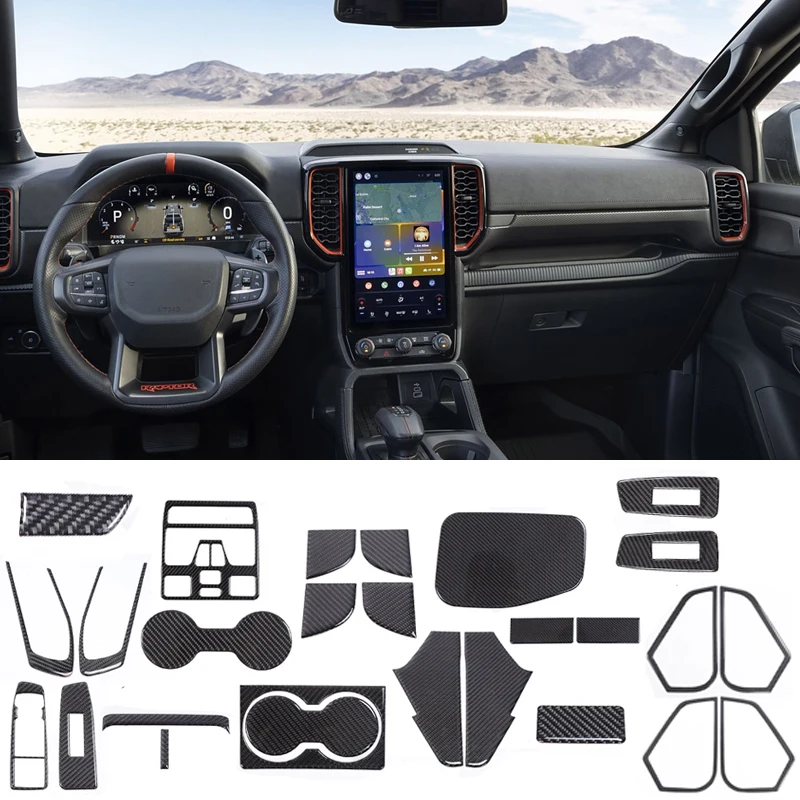 Fit For Ford Ranger Raptor US Version 2023 2024 Carbon Fiber Car Gear Shift Panel Frame Dashboard Cover Trim Kit Car Accessories