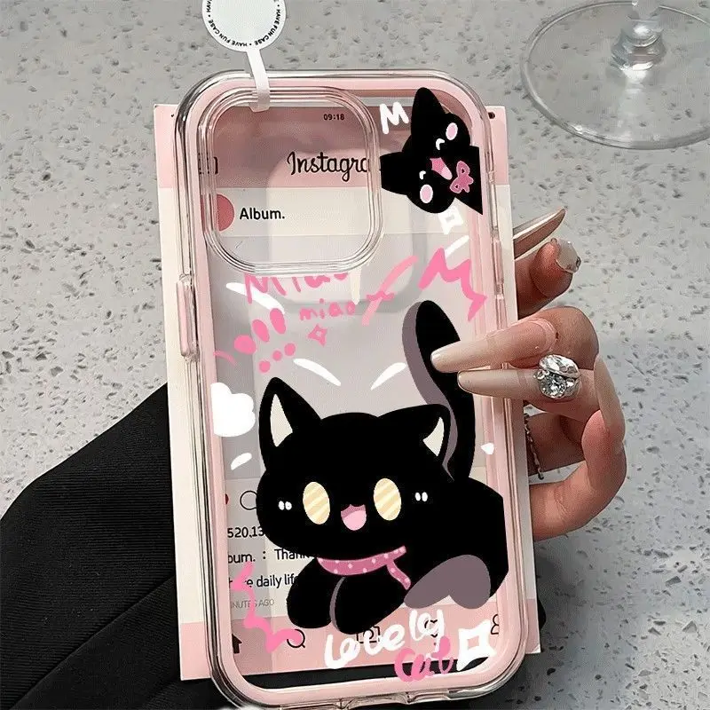 Creative Cute Black Cat Silicone Transparent Protective Case for IPhone 17 16 15 14 Pro Max Plus Soft Anti-fall Back Cover Gift