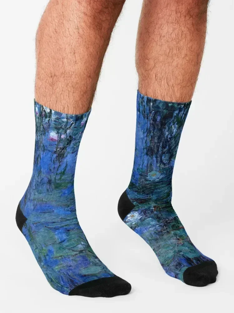 Water Lilies Monet vibrant blue Socks luxe essential football christmass gift Socks Woman Men's
