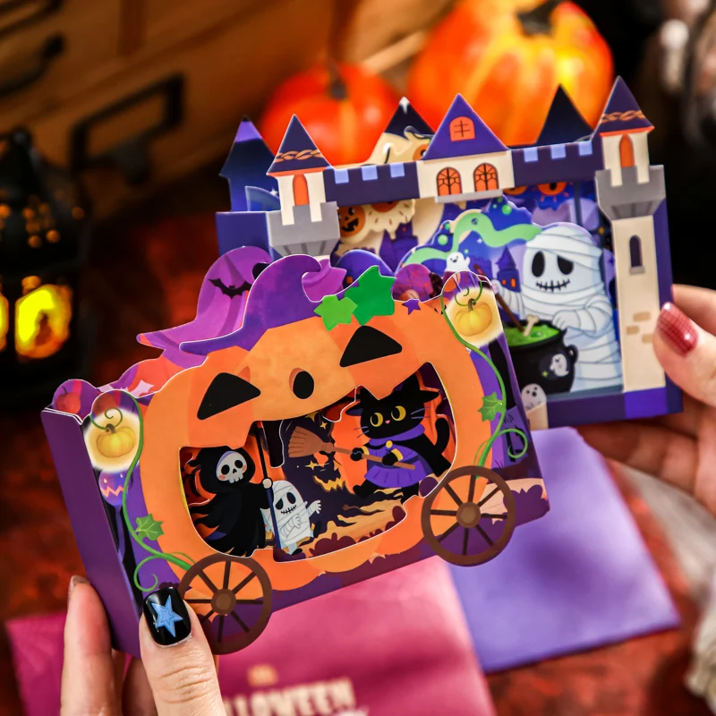 Mr.Paper Halloween Theme 3D Three-dimensional Greeting Cards Witch Pumpkin Different Patterns Holiday Invitations Blessing Card