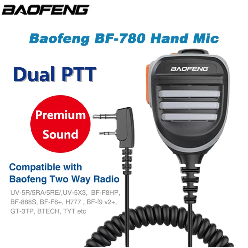 Baofeng Walkie Talkie Speaker Microphone Dual PTT Mic For UV-5R BF-888S UV 13 21 17 Pro UV-5RH Quansheng UV-K5 K6 Two Way Radio