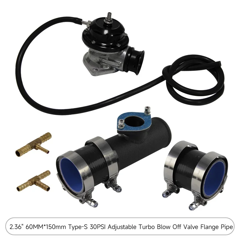 

10PSI Blow Off Valve BOV +Type RS 2.36'' 60mm Flange Pipe Adapter Silicone Hose Kit