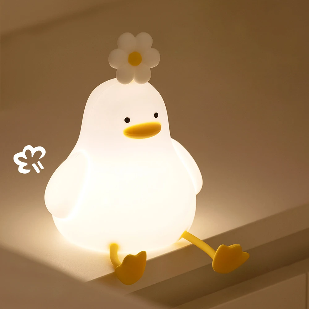 

LED Little Duck Pat Lamp Soft Silicone Touch Sensor Night Light Home Bedside Rechargeable Timing Kids Sleeping Nursery Lamp