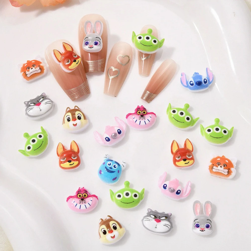 50Pcs Mini Cartoon Animal Cute Nail Charms 3D Resin Big Eared Monster Fox Rabbit DIY Scrapbook Nail Phone Case Crafts Deco Parts
