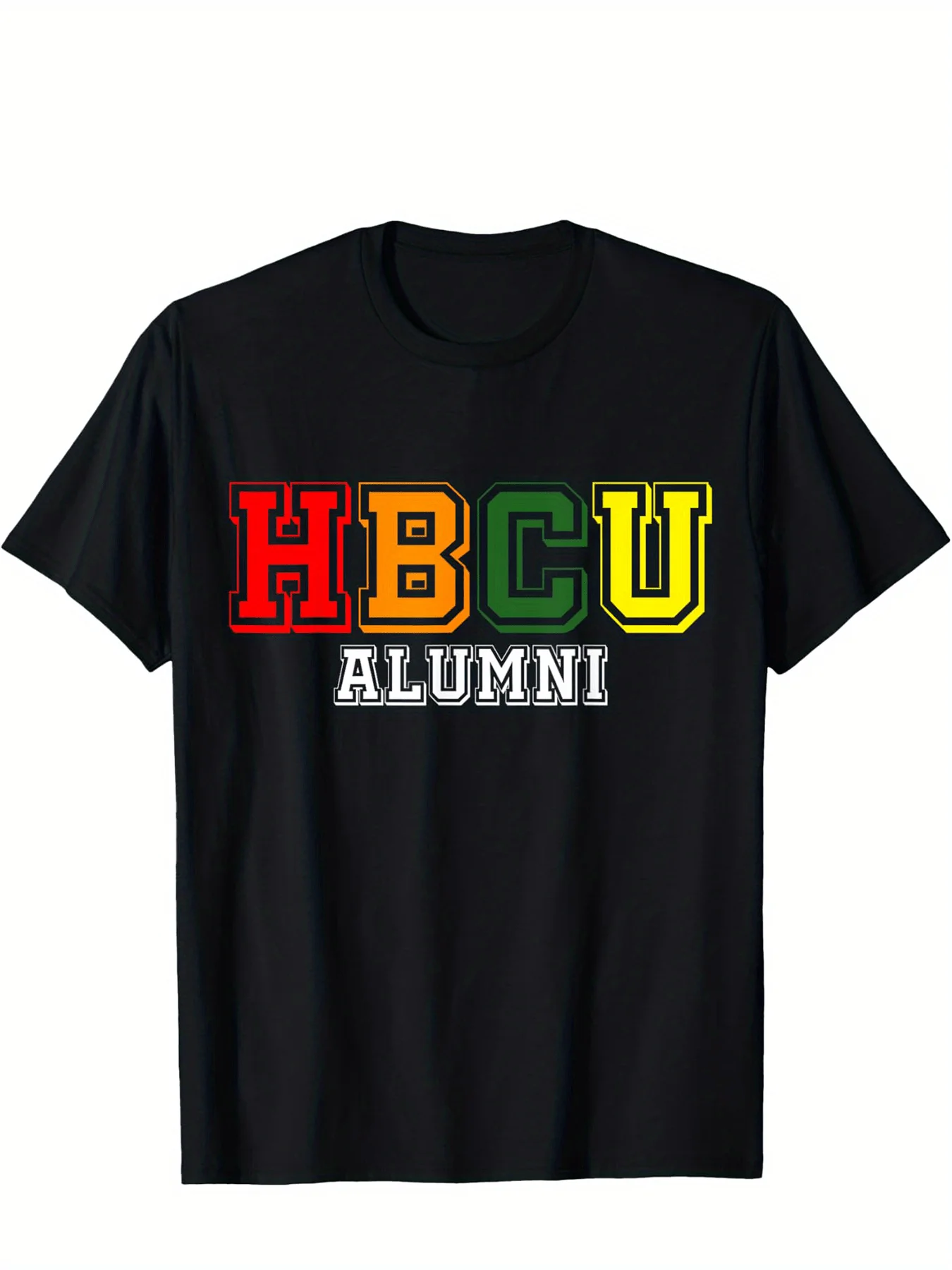 Classic Men's Black Graphic T-Shirt Colorful Hbcu Alumni Bold Block Letter College Style Print 100% Cotton Heavyweight Short Sleeve Casual Streetwear Tee