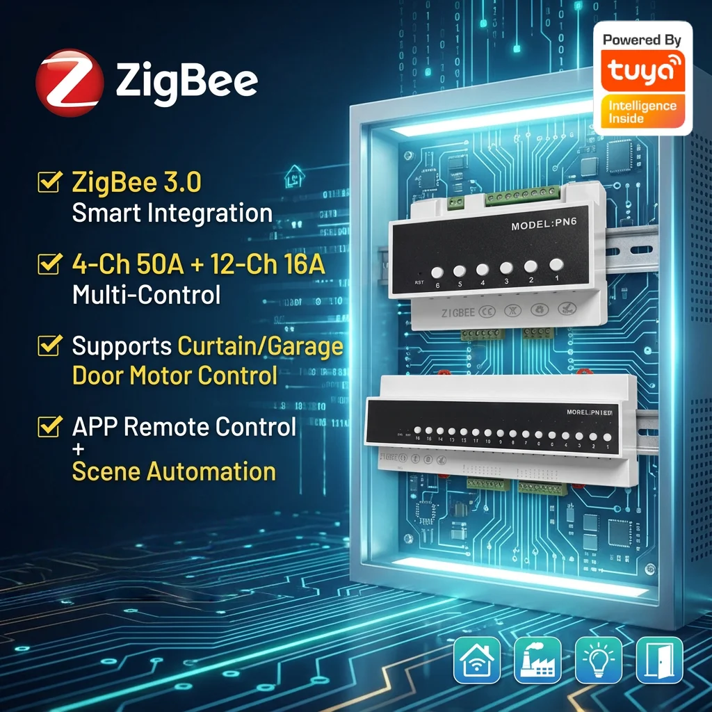 

Модуль переключателя Zigbe, реле 16А, 6 каналов/16 каналов, модуль реле дистанционного управления прибором, 110 В-240 В для приложения Tuya Smart Life