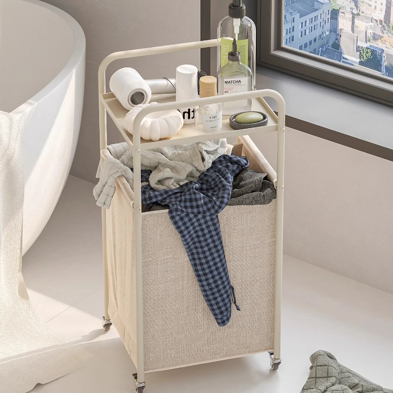 

Aesthetic Rolling Organizer Cart Simple Home Dirty Clothing Basket Spa-Style Bathroom Rack Multifunctional Storage Shelves