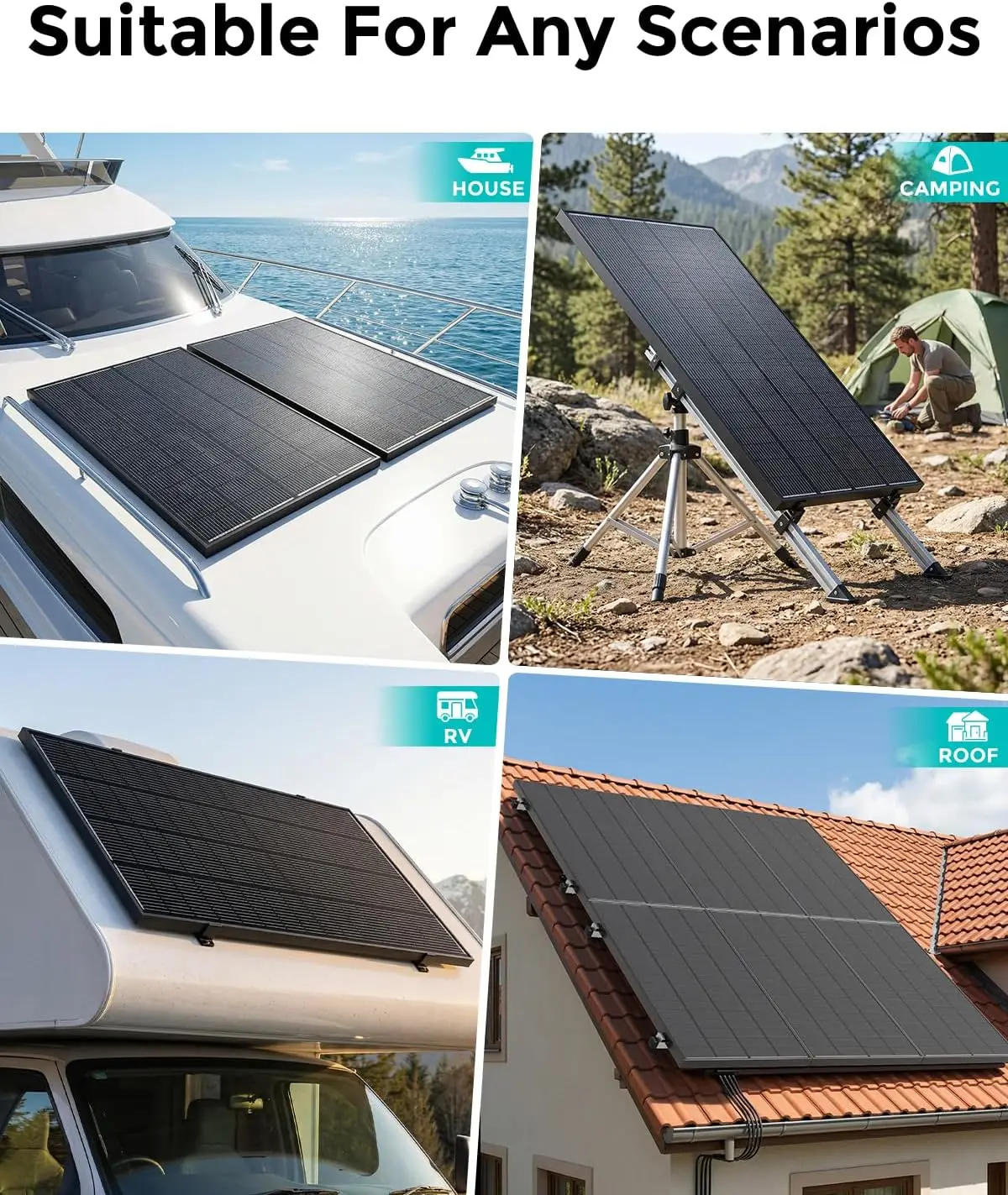 ECOBOSS 200 Watt N-Type Solar Panel, 25.8% Efficiency IP68 Waterproof 16BB High Efficiency Monocrystalline PV Module for RV Van Marine Off-Grid Systems Emergency Backup