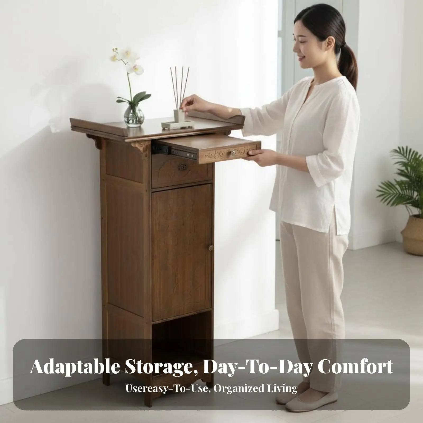 Space Saving Bamboo Entry Cabinet with 50kg Load Capacity for Screws Bolts and Fasteners