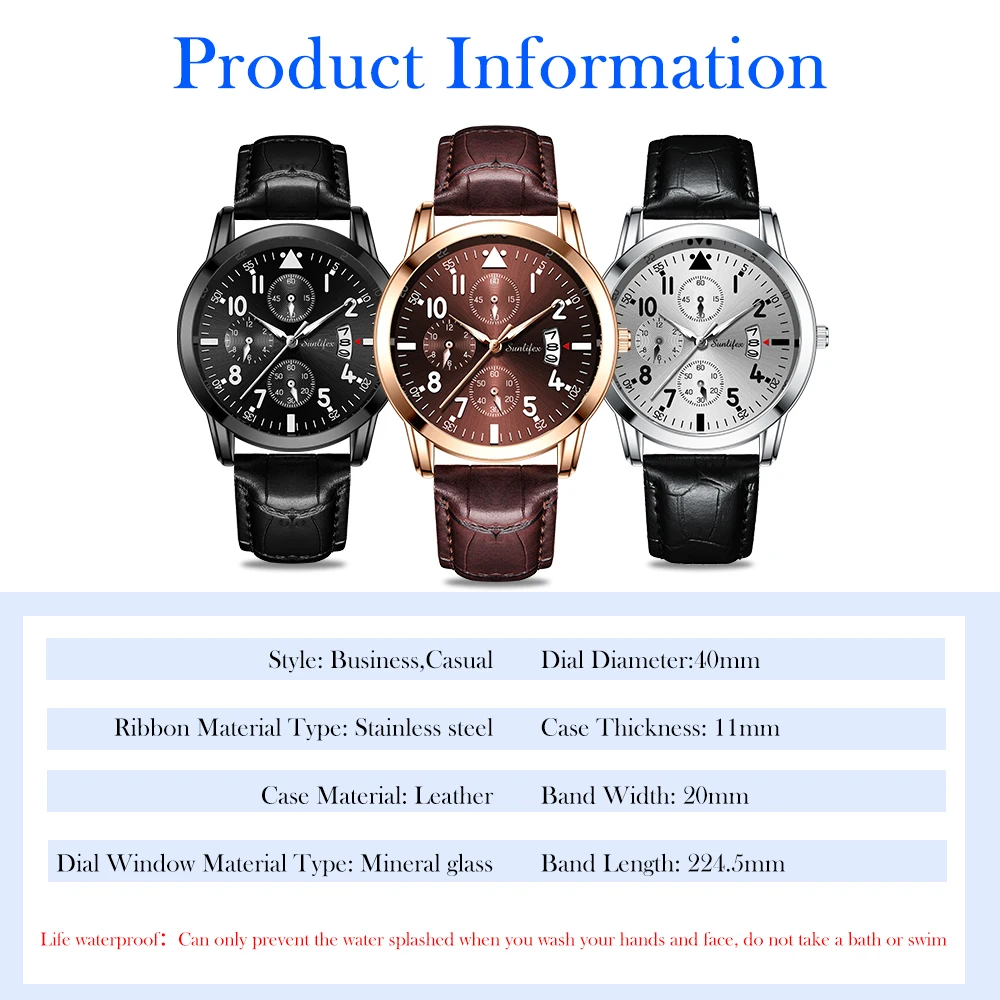Sunlifex Men's Quartz Watch Leisure Business Leather Watch