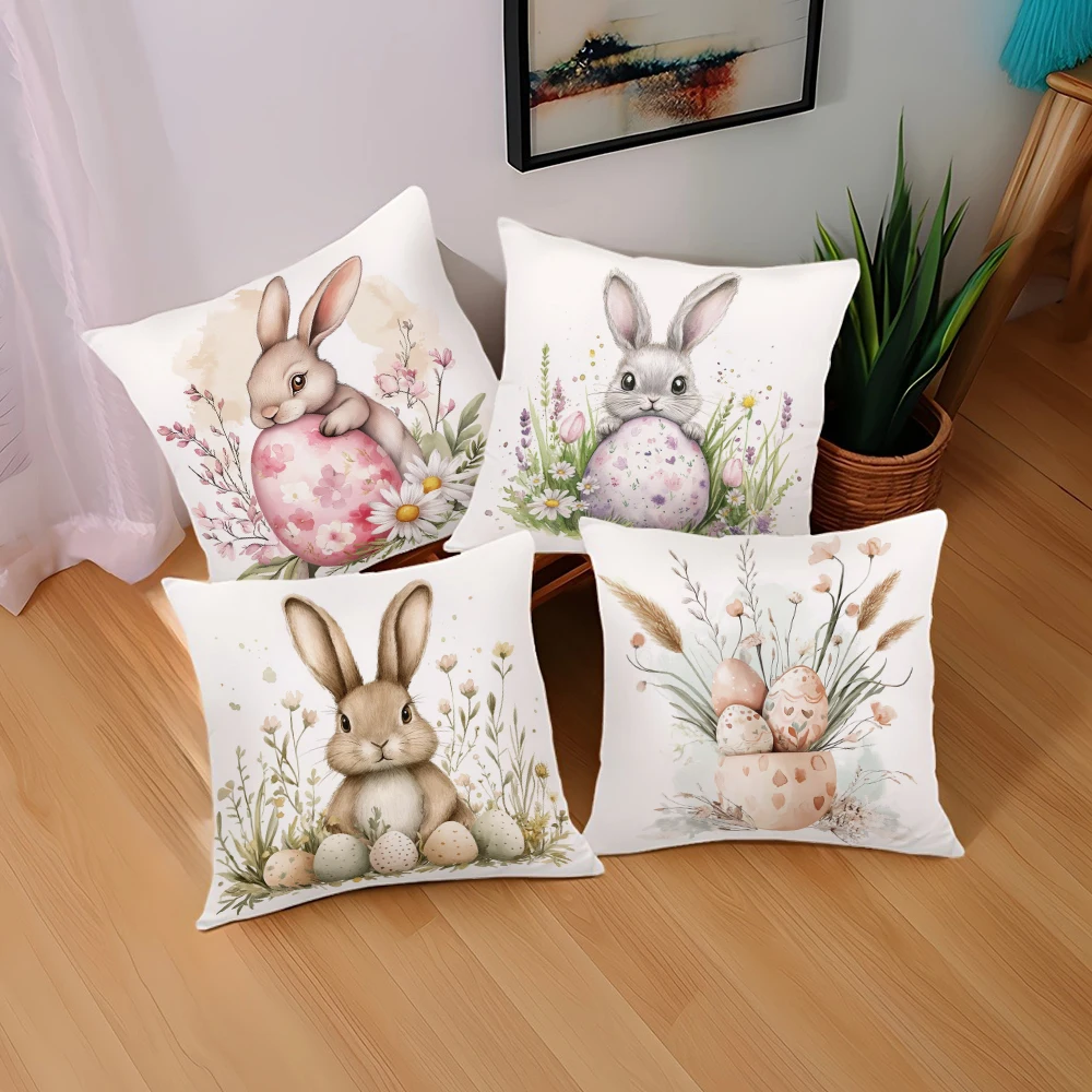 Fresh Easter Bunny Egg Pattern Home Decor Pillowcase Living Room Sofa Polyester Cushion Cover with Zipper