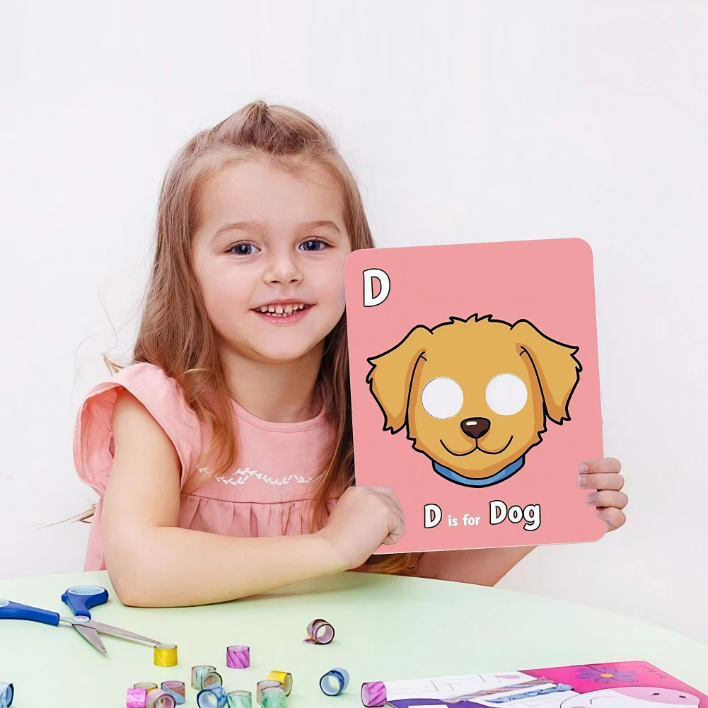 26 Cartões de Flash do Alfabeto com Máscaras de Animais, Cartões Coloridos de Máscaras do Alfabeto para Crianças na Pré-Escola e Jardim de Infância