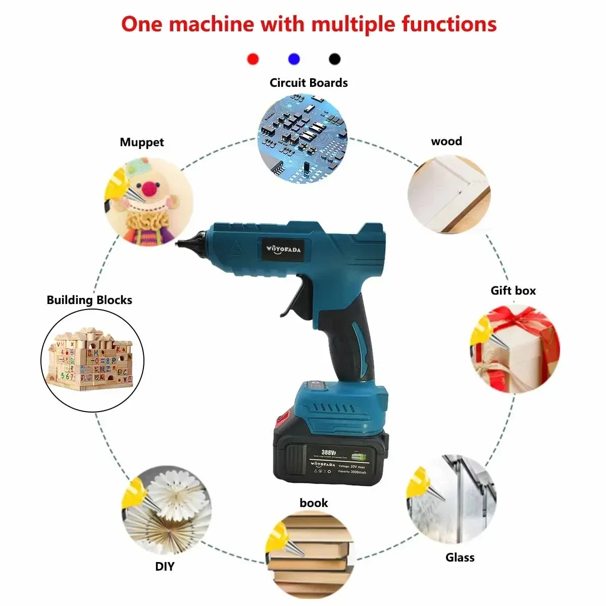 WOYOFADA Elektryczny pistolet do klejenia na gorąco do akumulatorów Makita 18V Akumulatorowy elektryczny pistolet do klejenia 11 mm w sztyfcie do klejenia na gorąco