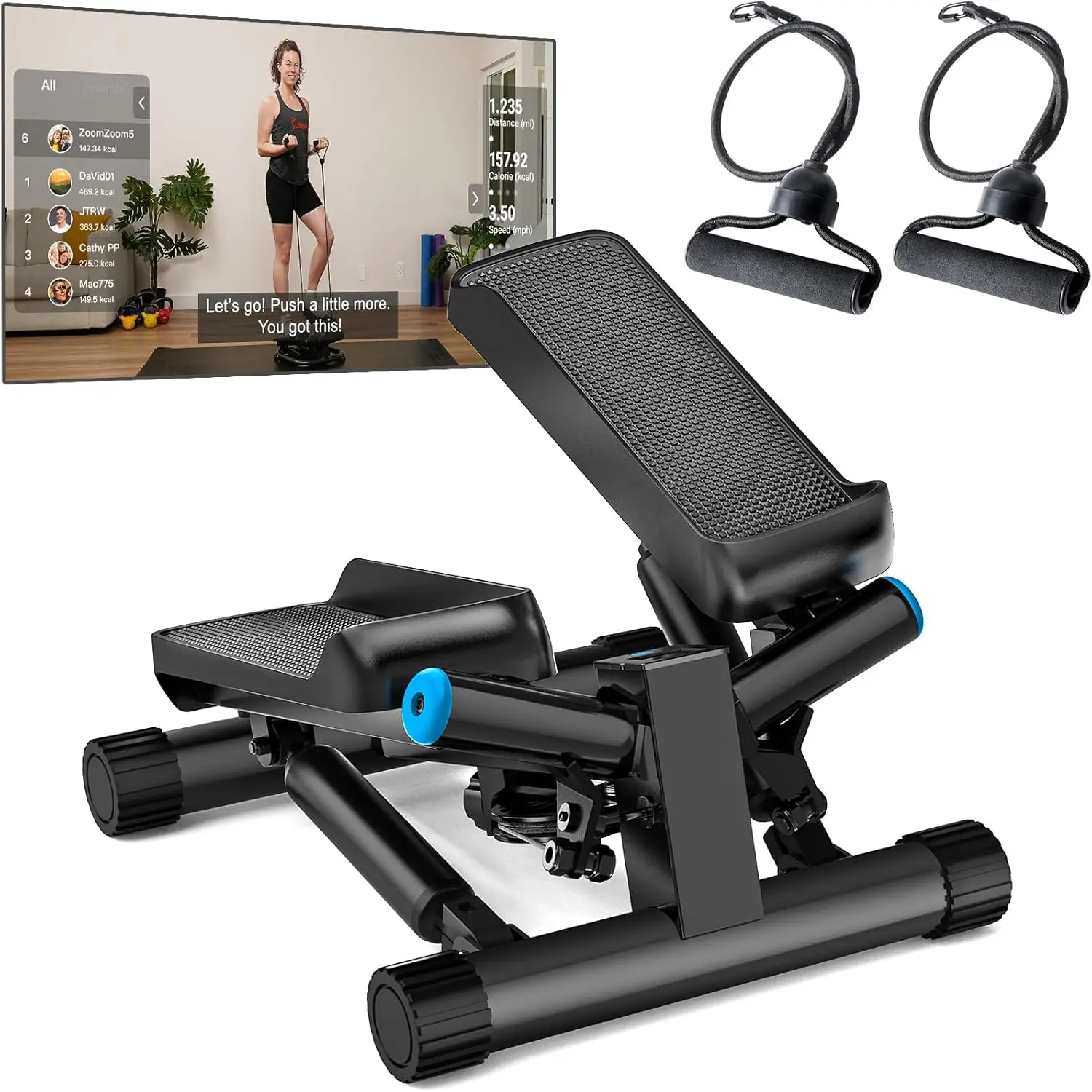 JLL Smart Twist Stepper Machine with Resistance Bands, Space-Saving Portable Mini Stair Stepper for Home, Full Body, Golden Exer