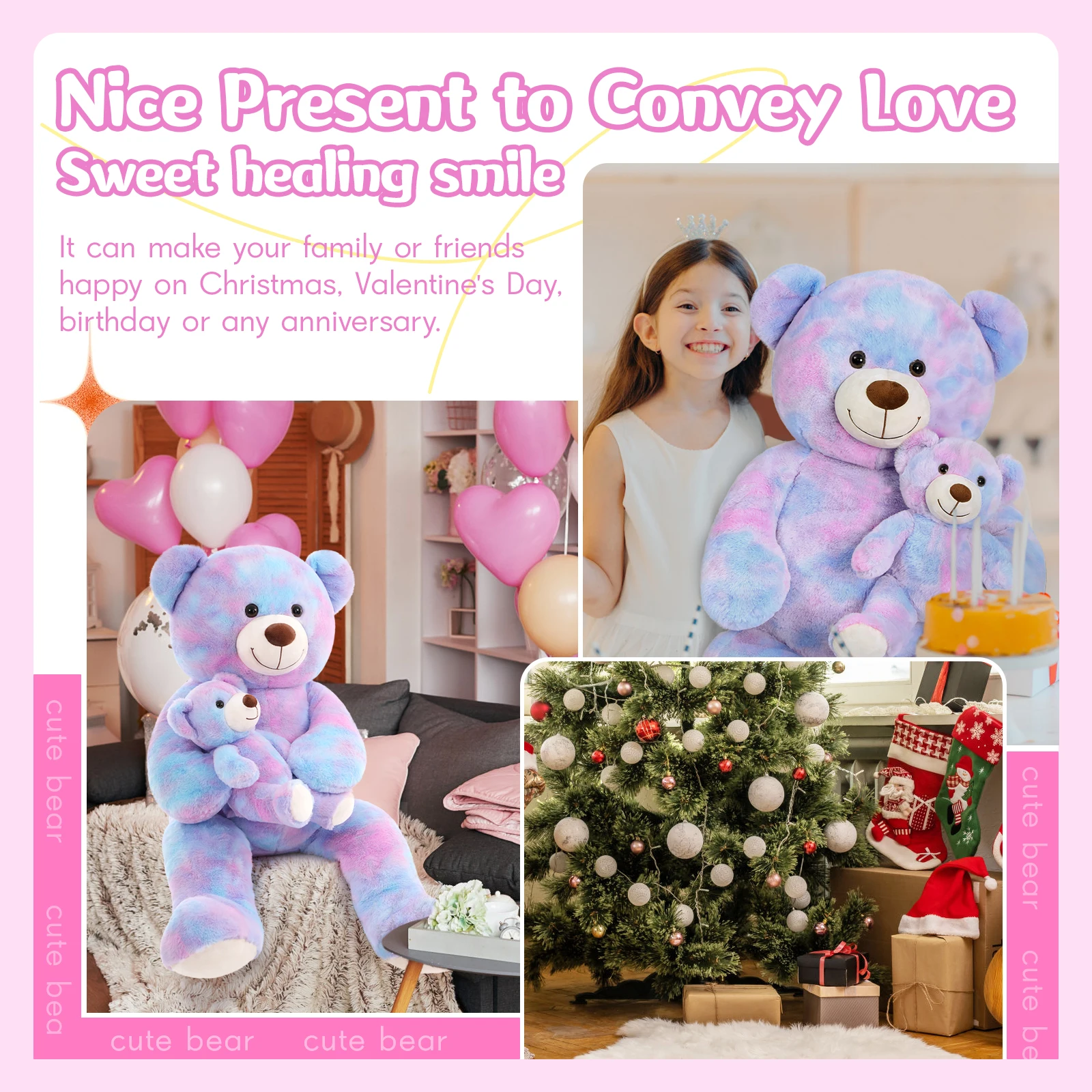 テジトゥール巨大ぬいぐるみ39インチ、大きなテディベアママと赤ちゃん、子供向けの大きなぬいぐるみ、母の日の彼女へのプレゼント、バレンタインデー