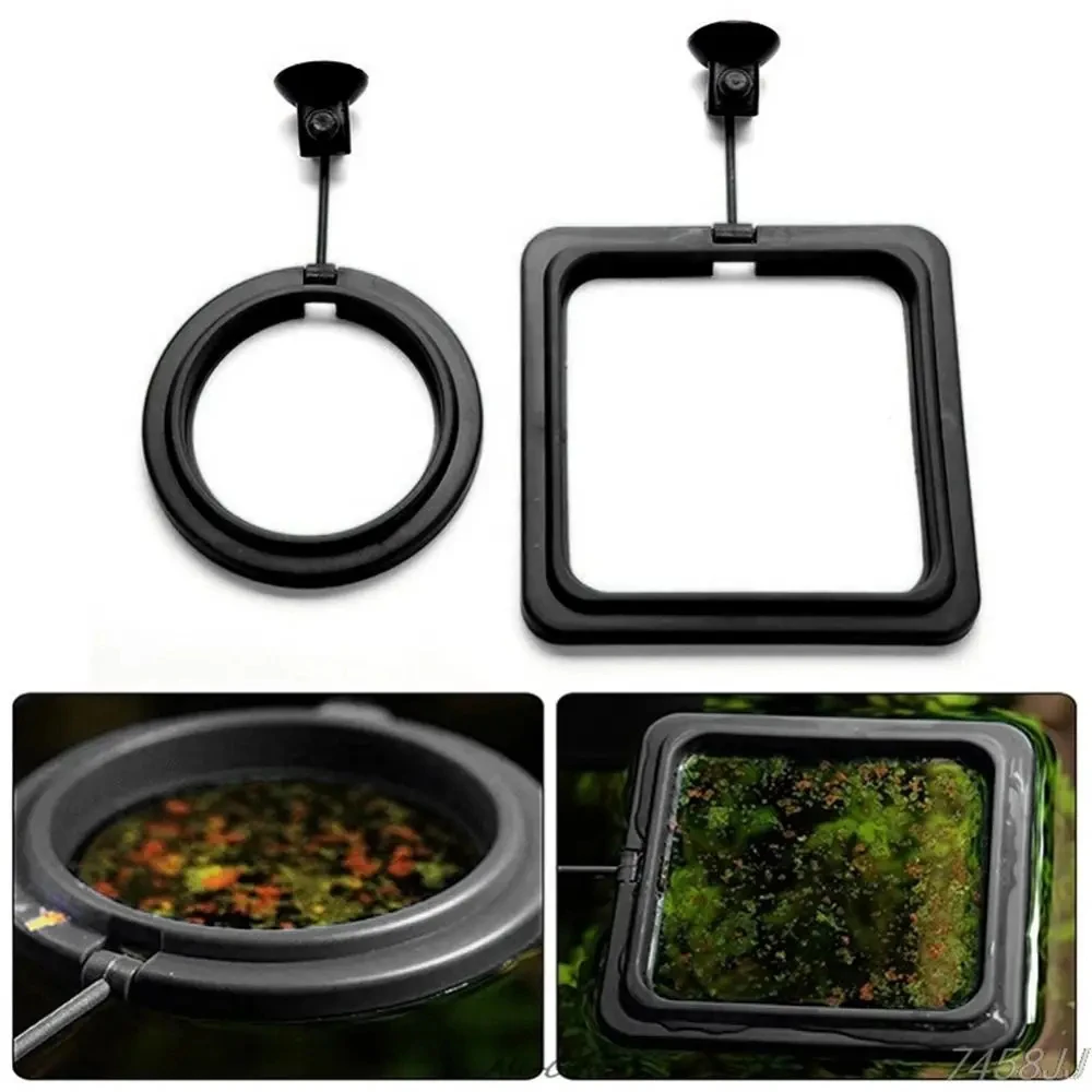 Aquarium Feeding Ring Fish Tank Station Floating Food Tray Feeder Square Circle Accessory Fish Food Feeder Suction Cup Black